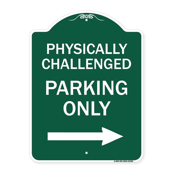 Physically Challenged Parking W/ Left Arrow, Green & White Aluminum Sign, 18" x 24", GW-1824-23304